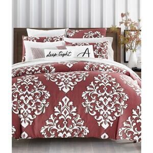 Charter Club Damask Designs Outline 3 PC Duvet Cover Set Maroon Red King NEW